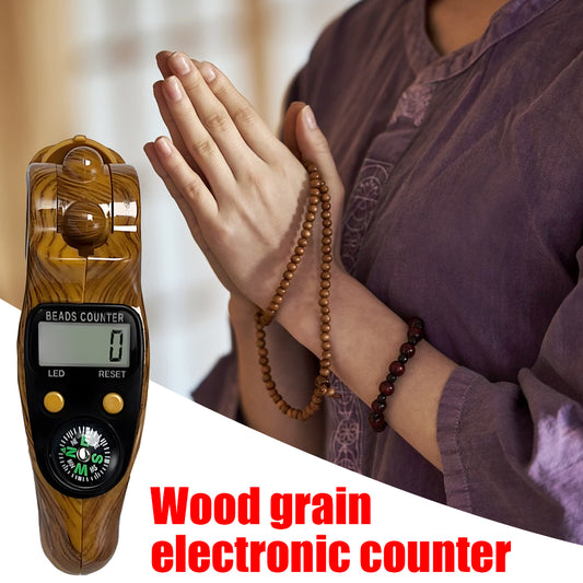 Wood Grain Electronic Decompression Counter - Portable LCD Digital Beads Counter for Meditation